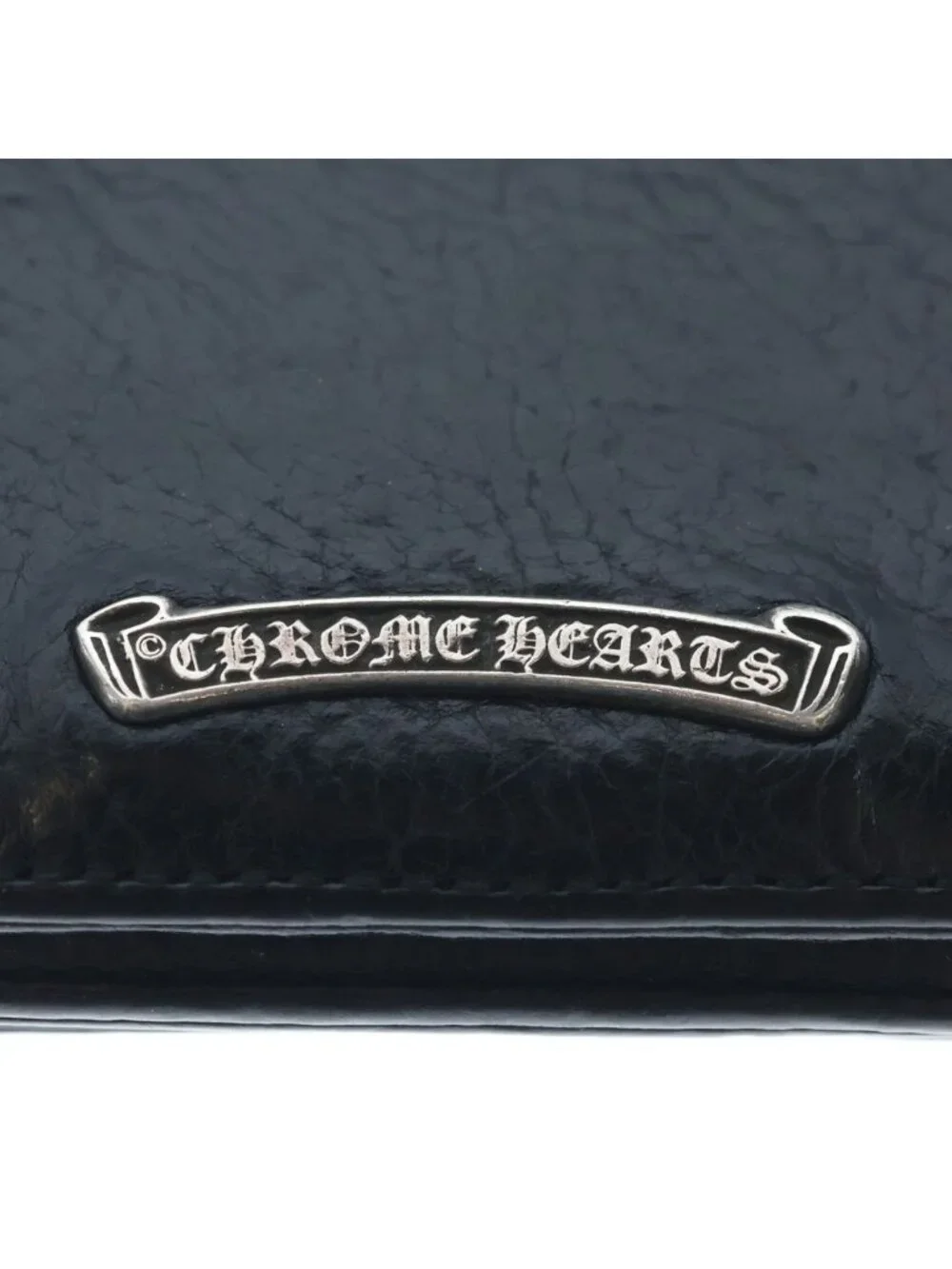 Chrome Hearts Card Case Scroll Label 3 Pocket Leather Black
